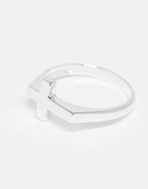 DESIGN Sterling Silver Cross Ring In Silver Tone