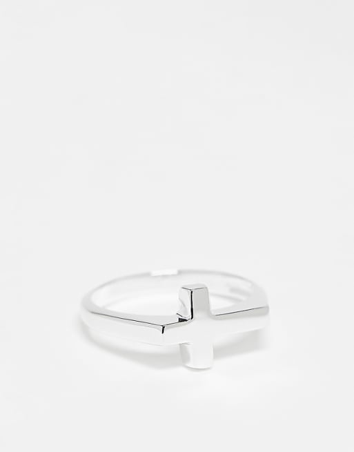 DESIGN Sterling silver cross ring in silver tone