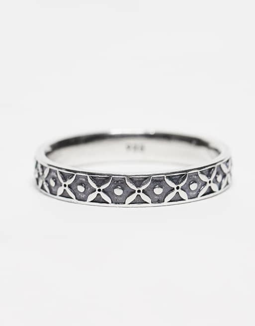 DESIGN Sterling Silver Embossed Detail Band Ring In Silver