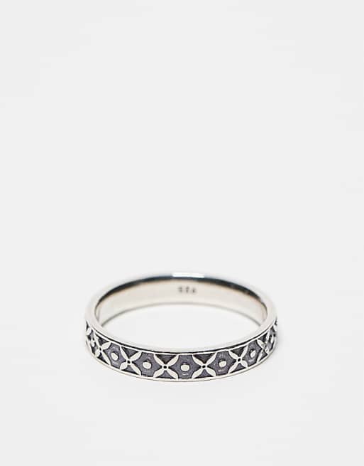 DESIGN sterling silver embossed detail band ring in silver