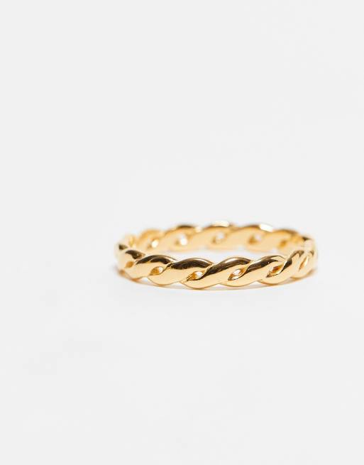DESIGN Sterling Silver Gold Plated Twisted Rope Band Ring In Gold