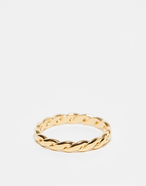 DESIGN sterling silver gold plated twisted rope band ring in gold