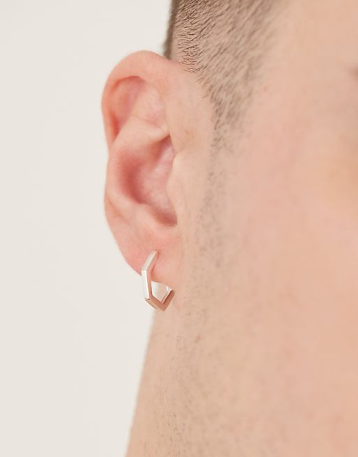 DESIGN sterling silver hexagon hoop earrings in silver