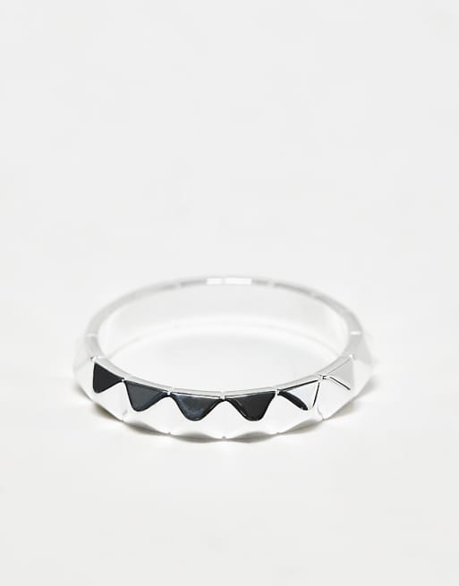DESIGN sterling silver pyramid stud band ring in silver tone