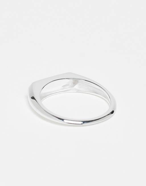 DESIGN Sterling Silver Signet Ring With Green Stone Detail In Silver Tone