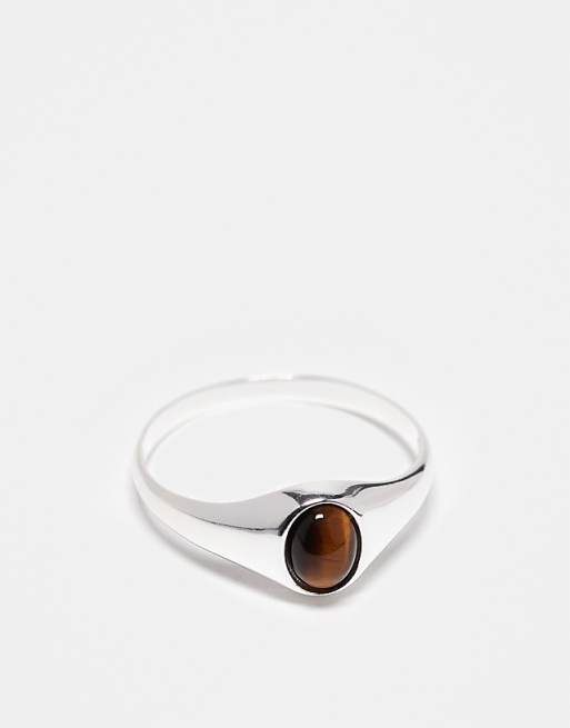 DESIGN sterling silver signet ring with semi-precious tigers eye stone in silver