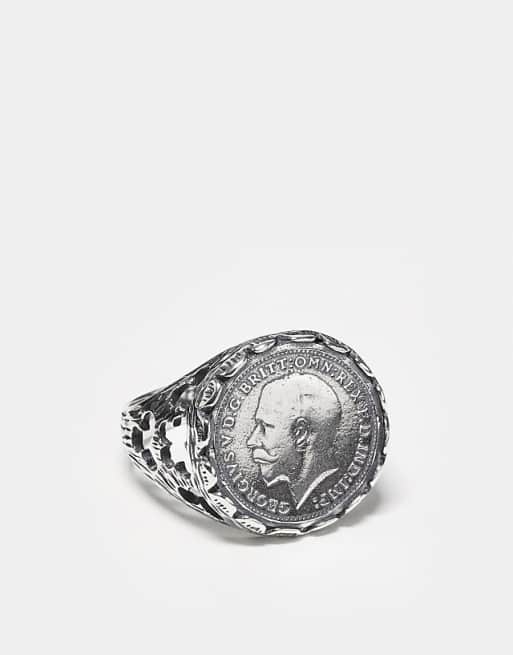 DESIGN sterling silver sovereign signet ring in silver
