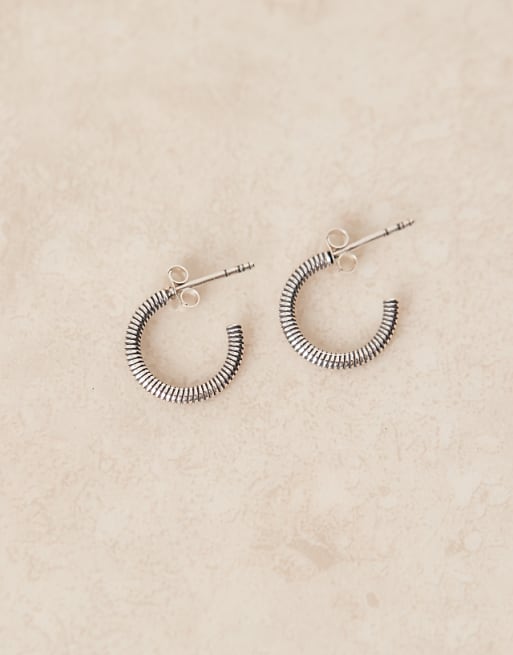 DESIGN sterling silver wire twist hoop earrings in silver tone