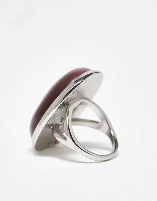 DESIGN Stone-set Ring With Mauve Cat-eye Stone In Silver Tone