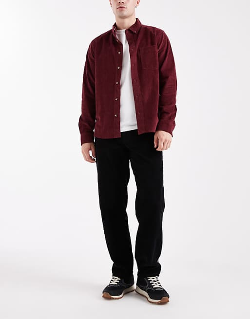 DESIGN Straight Cargo Trousers In Black Corduroy