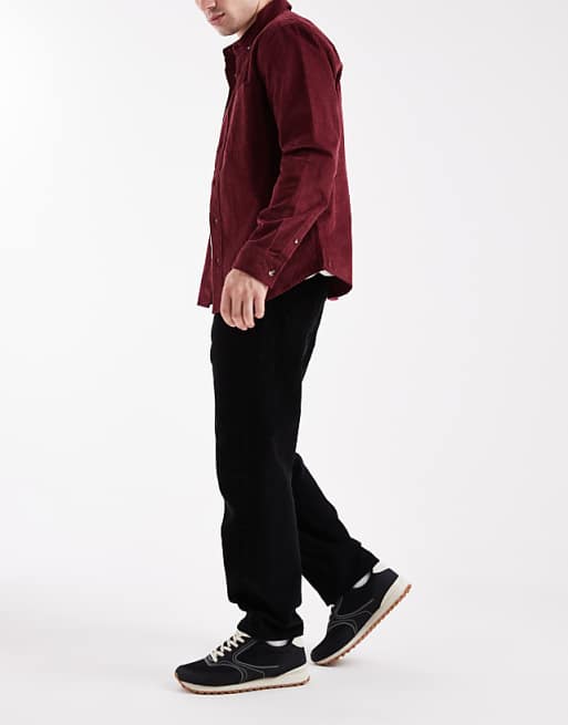 DESIGN Straight Cargo Trousers In Black Corduroy