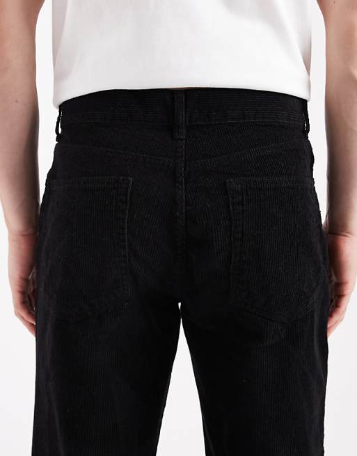 DESIGN Straight Cargo Trousers In Black Corduroy