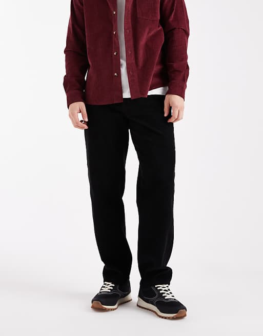 DESIGN straight cargo trousers in black corduroy