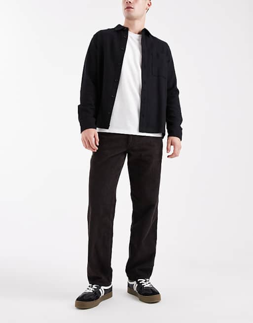 DESIGN Straight Cargo Trousers In Brown Corduroy
