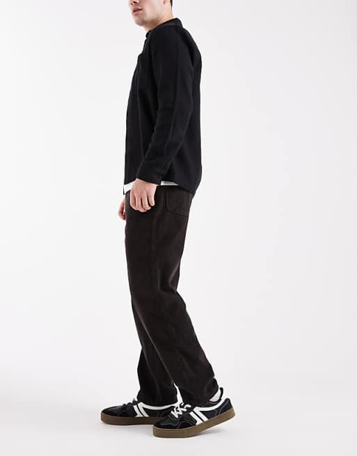 DESIGN Straight Cargo Trousers In Brown Corduroy