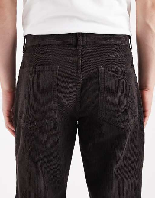 DESIGN Straight Cargo Trousers In Brown Corduroy