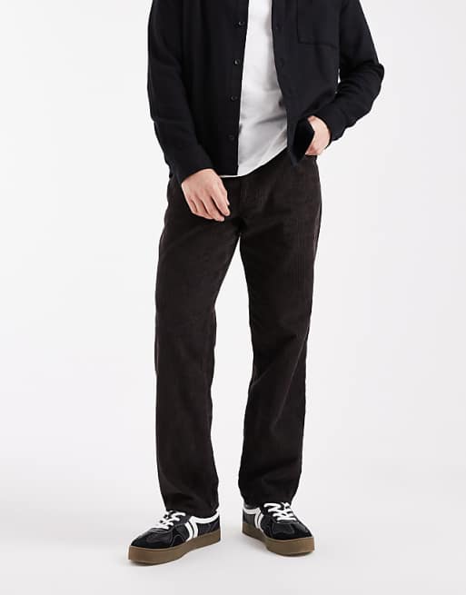 DESIGN straight cargo trousers in brown corduroy