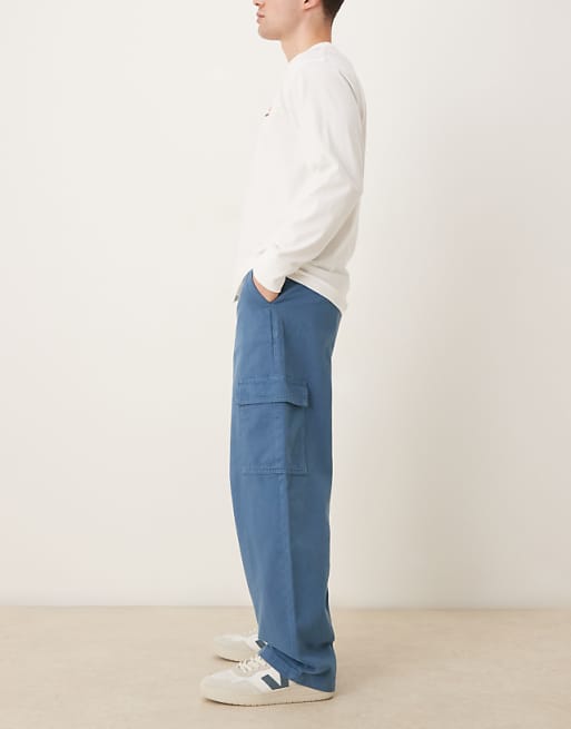 DESIGN Straight Fit Cargo Trouser In Blue