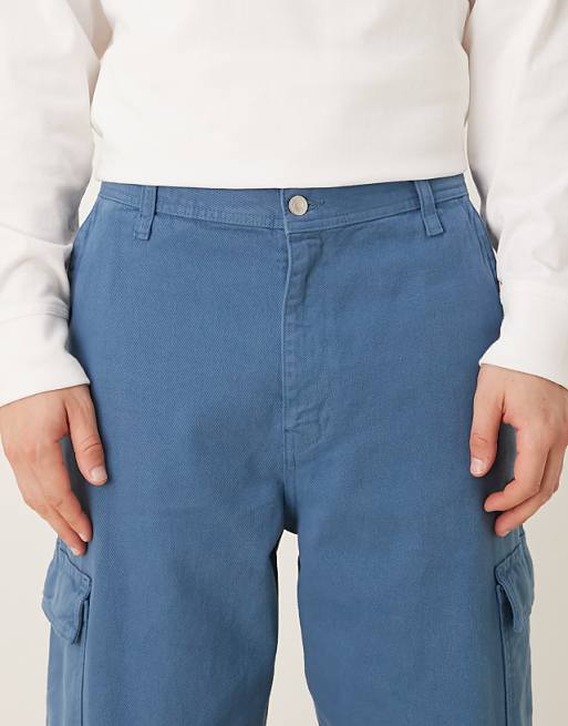 DESIGN Straight Fit Cargo Trouser In Blue