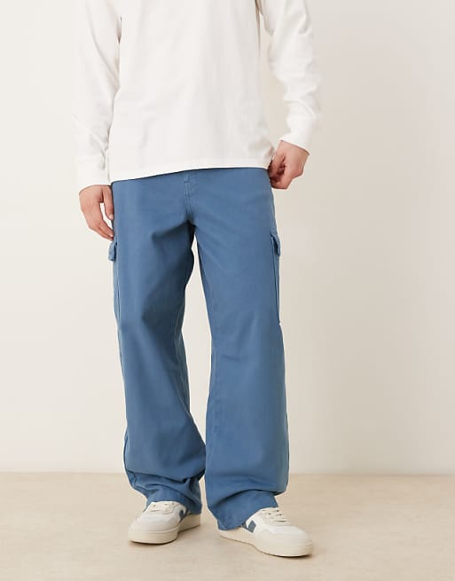 DESIGN straight fit cargo trouser in blue