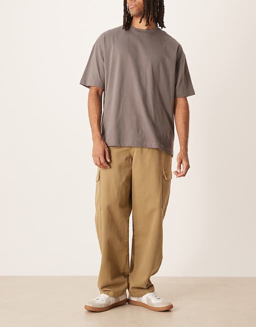 DESIGN Straight Fit Cargo Trouser In Khaki
