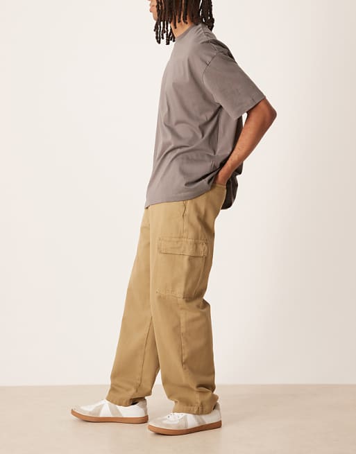 DESIGN Straight Fit Cargo Trouser In Khaki