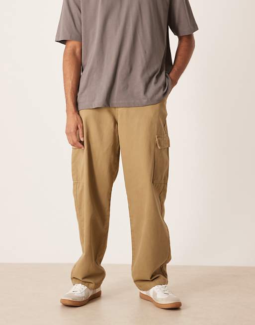 DESIGN straight fit cargo trouser in khaki