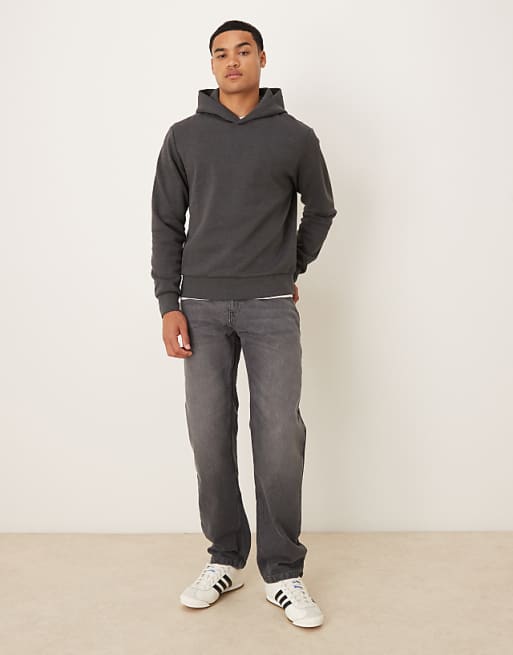 DESIGN Straight Fit Jeans With Heavy Grey Wash