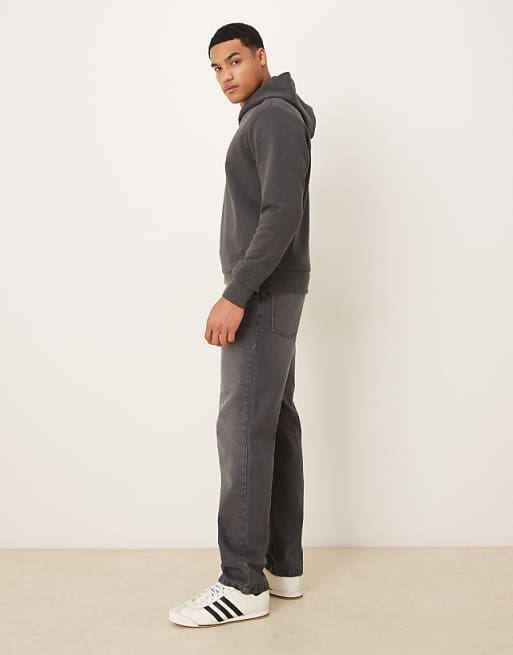 DESIGN Straight Fit Jeans With Heavy Grey Wash