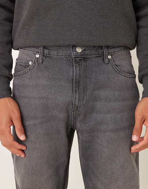 DESIGN Straight Fit Jeans With Heavy Grey Wash