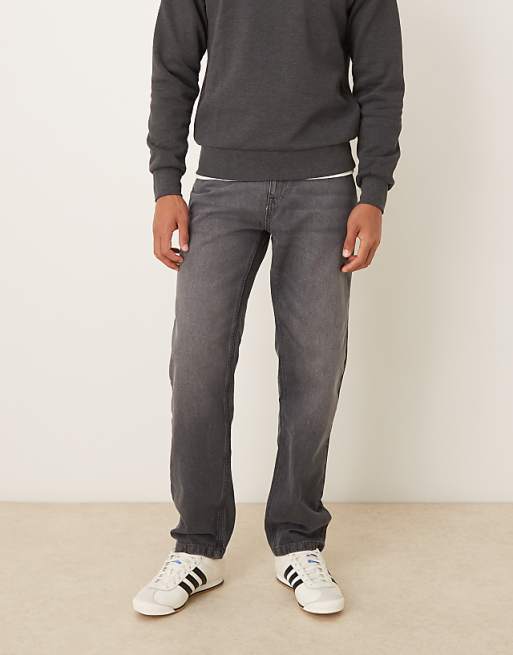DESIGN straight fit jeans with heavy grey wash