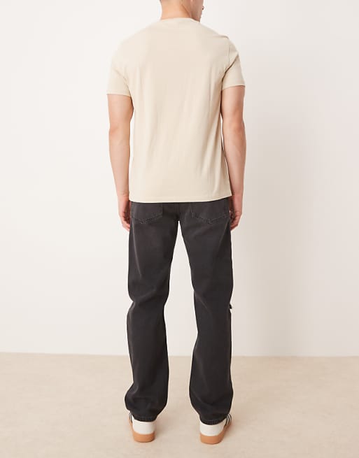 DESIGN Straight Fit Jeans With Rips In Black Wash