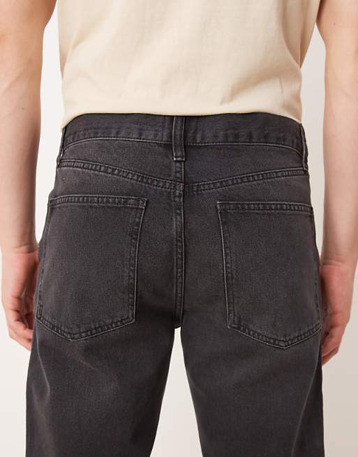 DESIGN Straight Fit Jeans With Rips In Black Wash