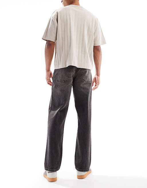 DESIGN Straight Fit Jeans With Yellow Tint In Washed Black