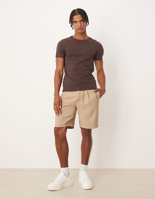DESIGN Straight Fit Linen Look Chino Short In Stone