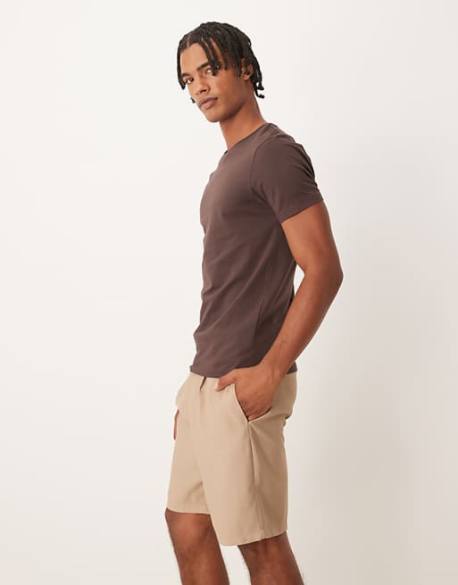 DESIGN Straight Fit Linen Look Chino Short In Stone