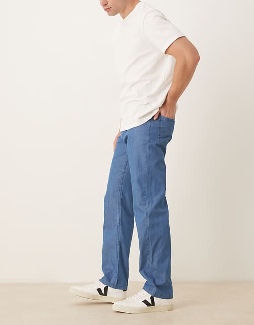 DESIGN Straight Fit Trousers In Chambray