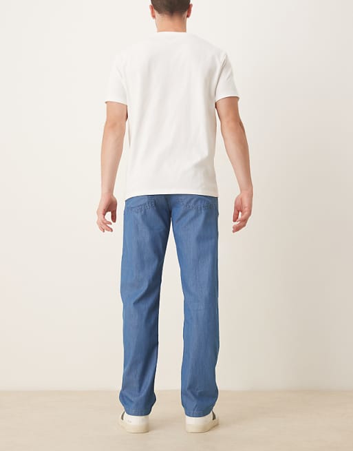 DESIGN Straight Fit Trousers In Chambray