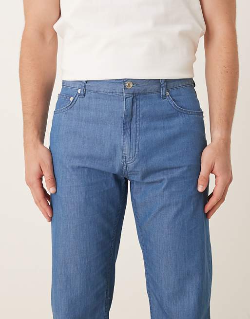 DESIGN Straight Fit Trousers In Chambray