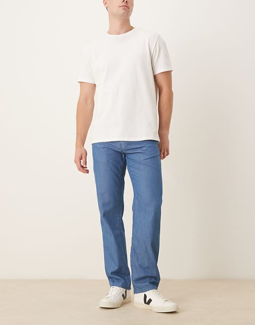 DESIGN straight fit trousers in chambray