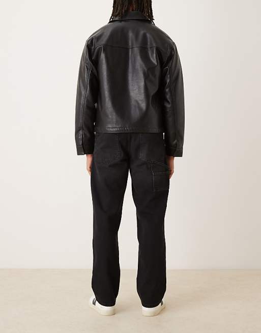 DESIGN Straight Jeans In Black Wash With Carpenter Details