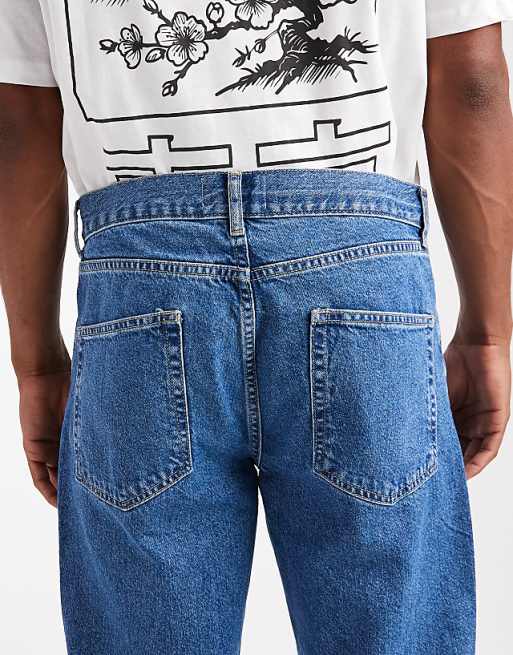 DESIGN Straight Jeans In Mid Wash Blue