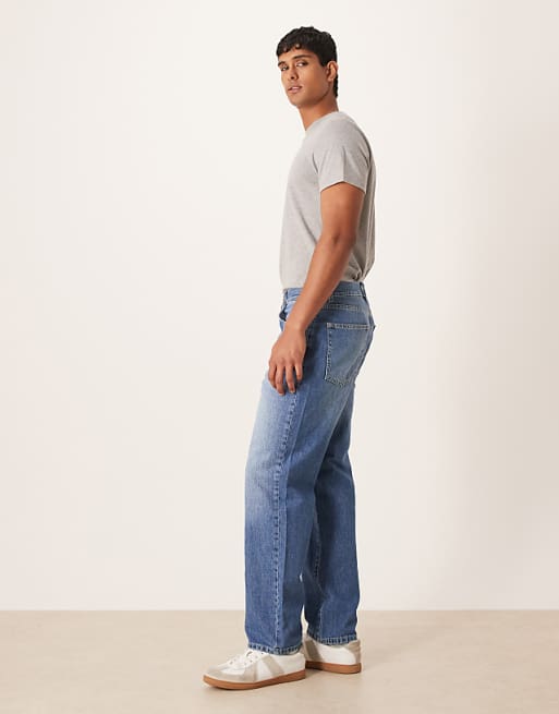 DESIGN Straight Jeans In Vintage Mid Wash Blue