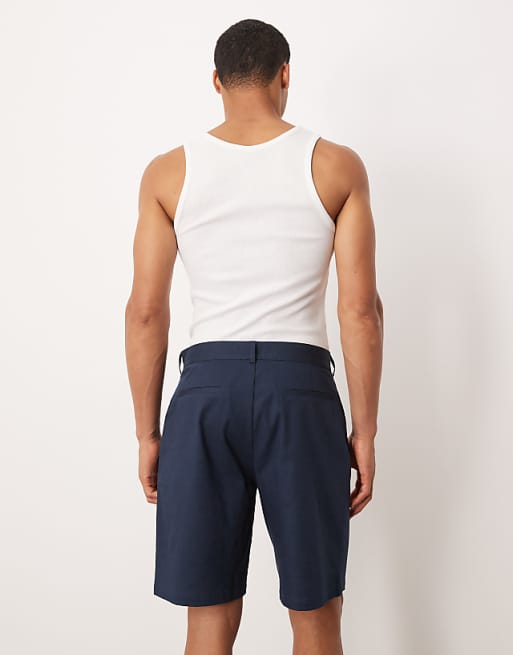 DESIGN Straight Leg Chino Short In Navy Linen Look
