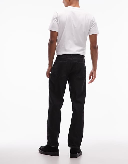 DESIGN Straight Leg Coated Jeans In Black