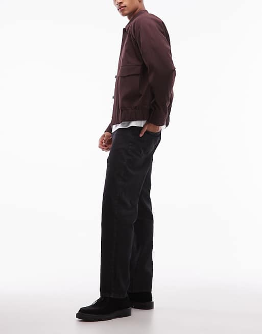 DESIGN Straight Leg Coated Jeans In Black
