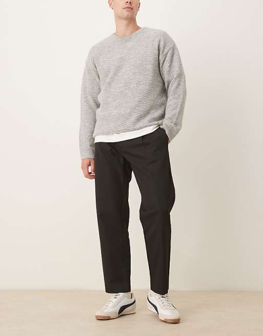 DESIGN Straight Leg Cropped Trouser With Half Elasticated Waistband In Black