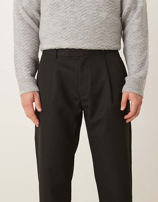 DESIGN Straight Leg Cropped Trouser With Half Elasticated Waistband In Black