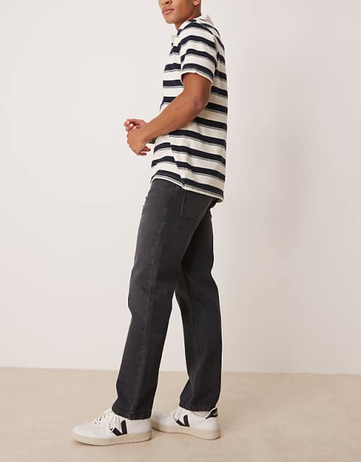 DESIGN Straight Leg Jeans In Black Wash
