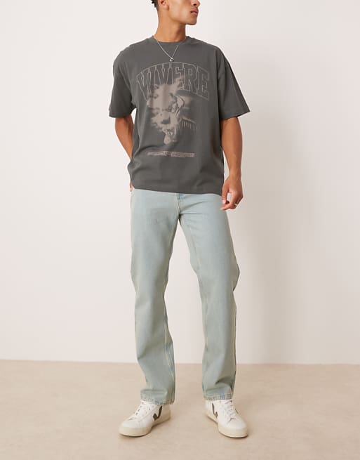 DESIGN straight leg jeans in green tint